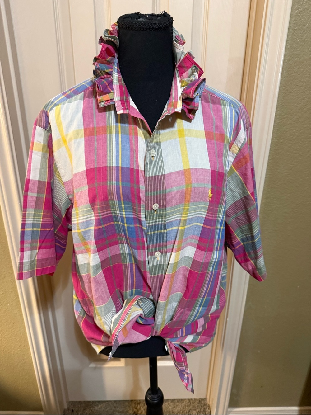 Upcycled Ralph Lauren Multi-Color Pink Plaid Short-Sleeve Button-Down Shirt